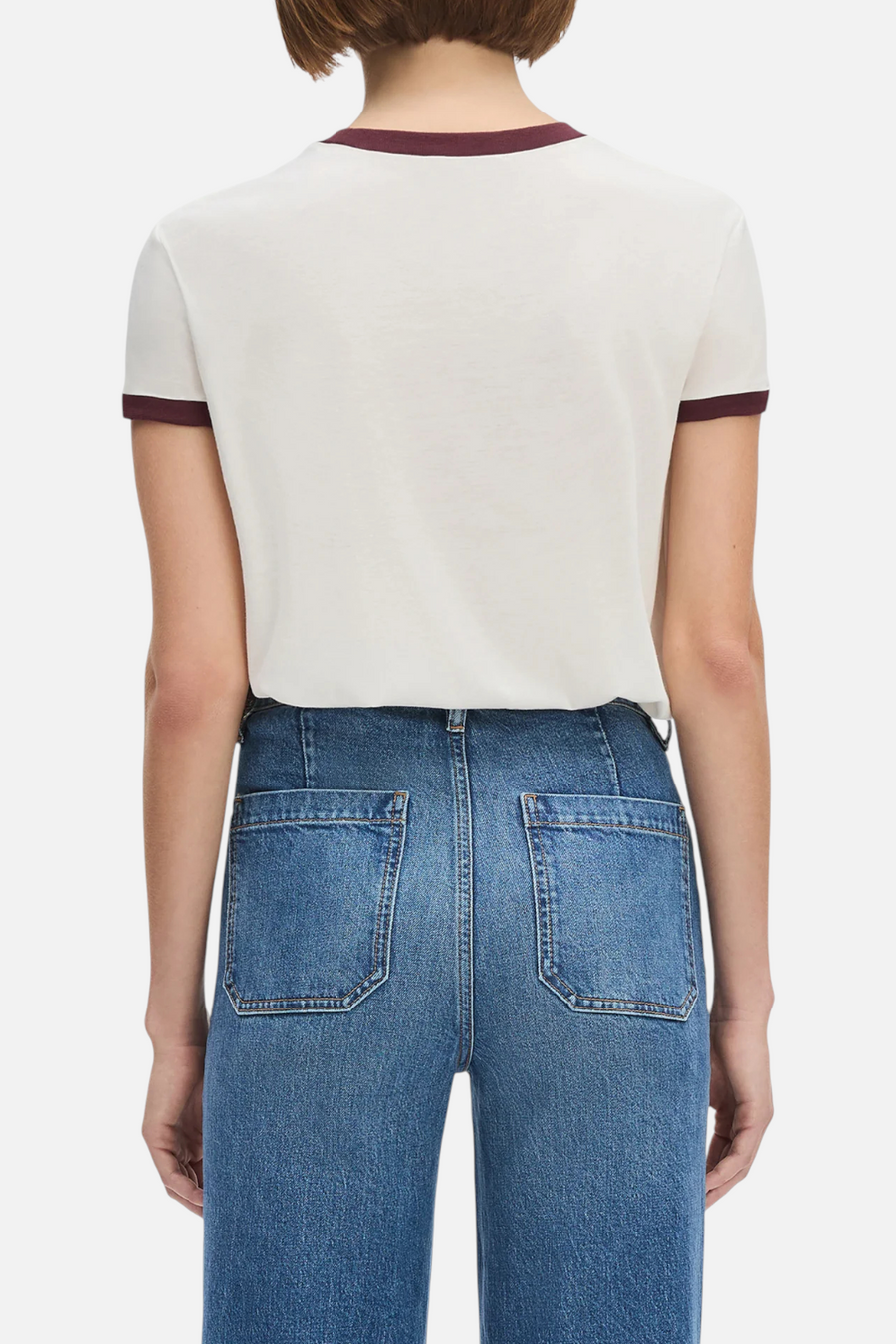 Favorite Daughter Collegiate Ringer Tee in White/Burgandy – side view