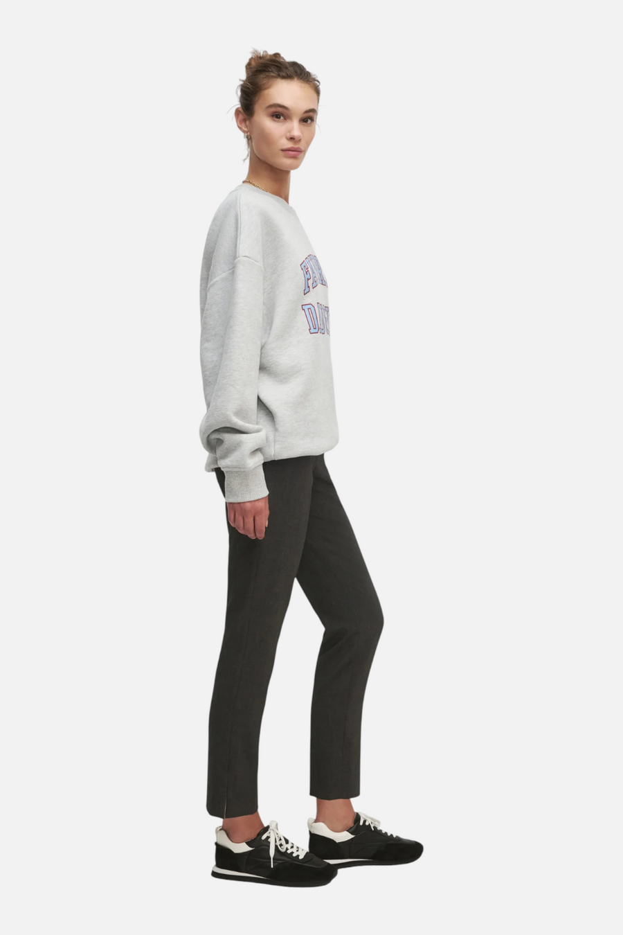 Favorite Daughter Collegiate Sweatshirt in Heather Grey & Light Blue – back view
