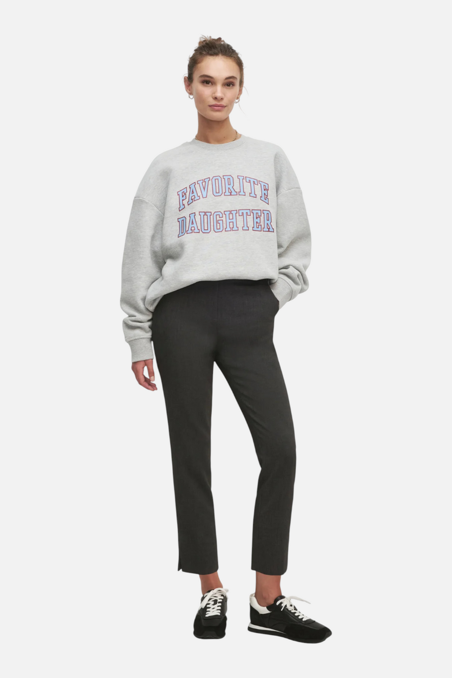Favorite Daughter Collegiate Sweatshirt in Heather Grey & Light Blue – front view