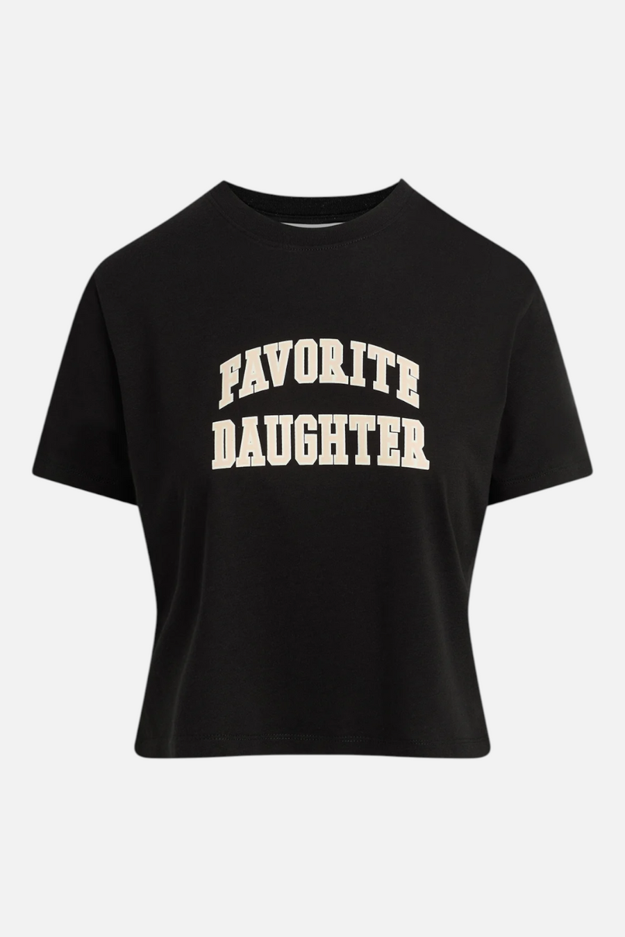 Favorite Daughter Crop Collegiate Tee in Black & Pale Pink – front view