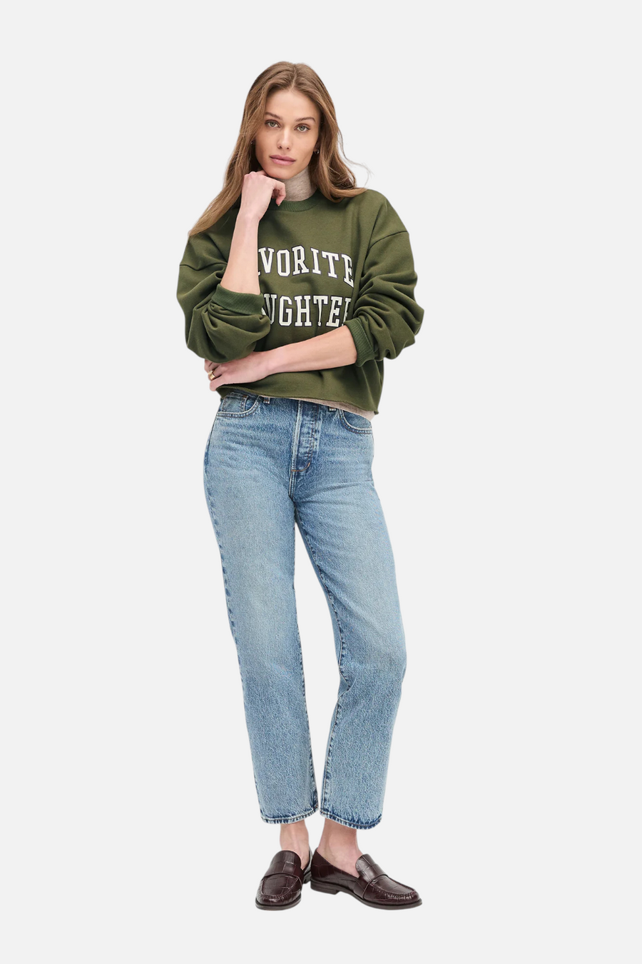 Favorite Daughter Cropped Collegiate Sweatshirt in Smoketree Gardenia – front view