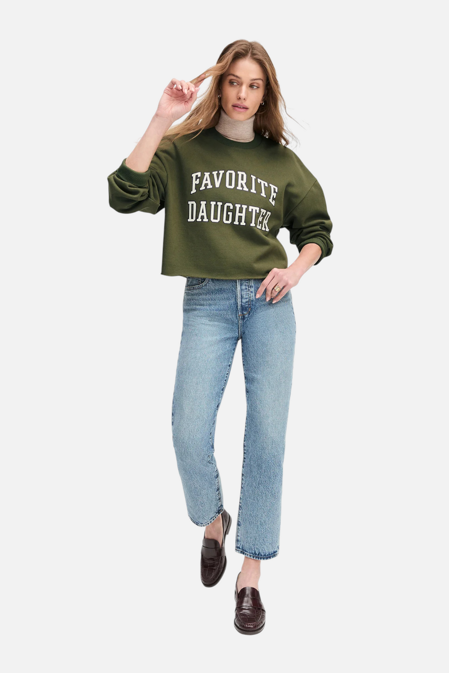 Favorite Daughter Cropped Collegiate Sweatshirt in Smoketree Gardenia – side view