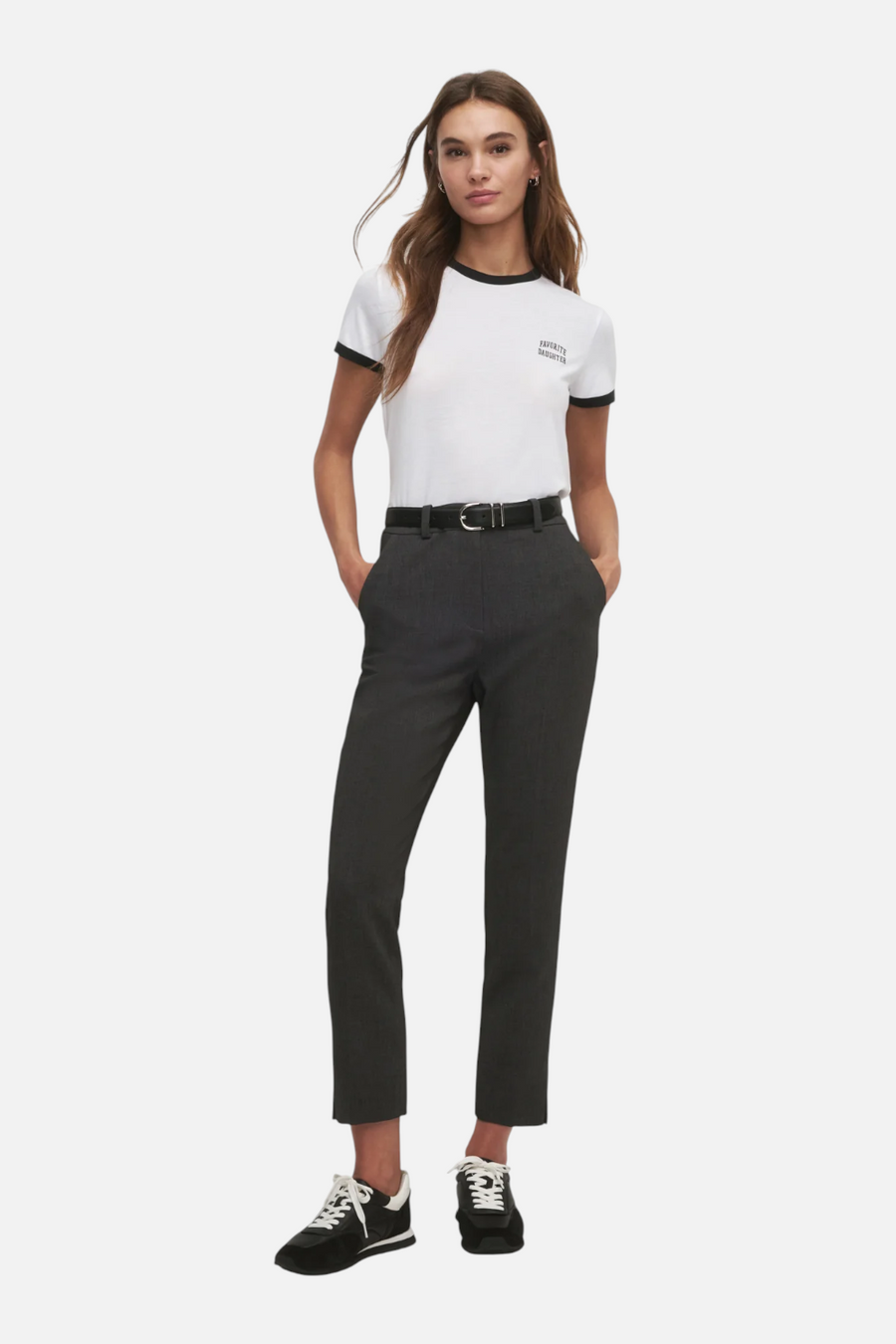 Favorite Daughter Cropped Ringer Tee in White & Black – back view