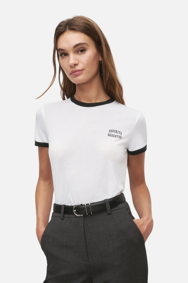 Favorite Daughter Cropped Ringer Tee in White & Black