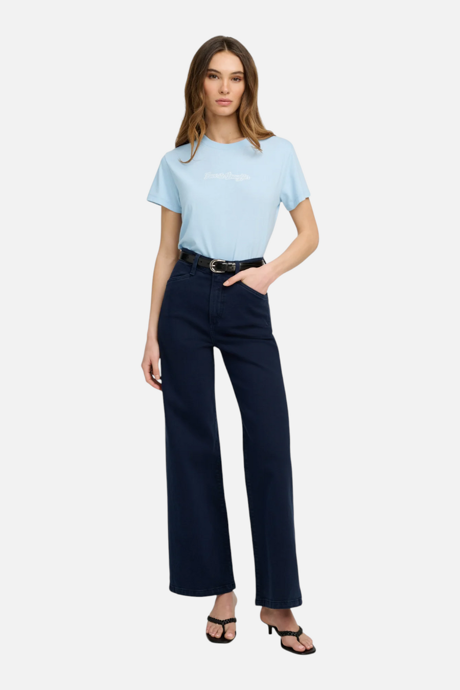 Favorite Daughter Cropped Varsity Tee in Sea Blue – back view