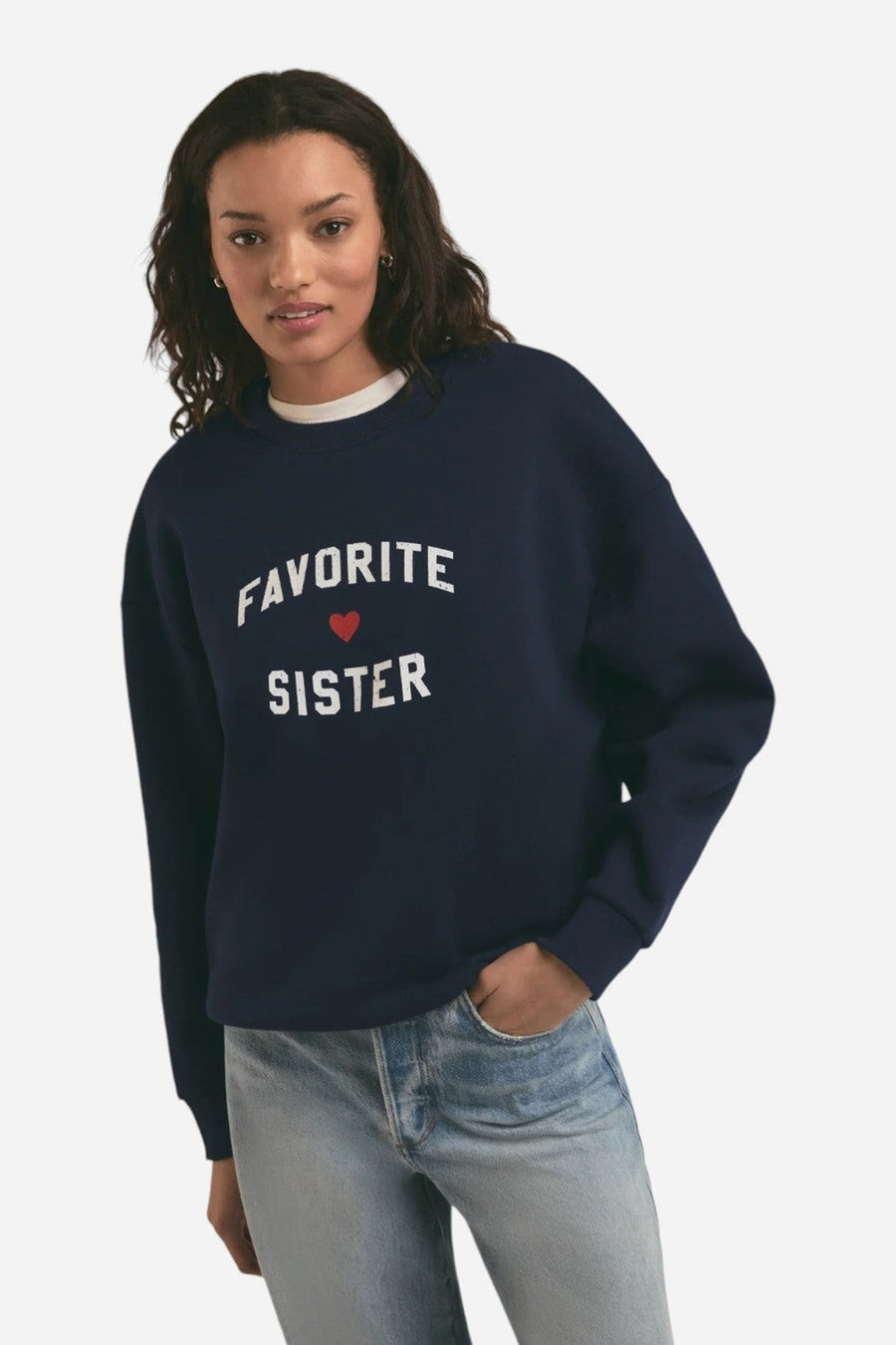 Favorite Daughter Favorite Sister Heart Logo Sweatshirt – on model