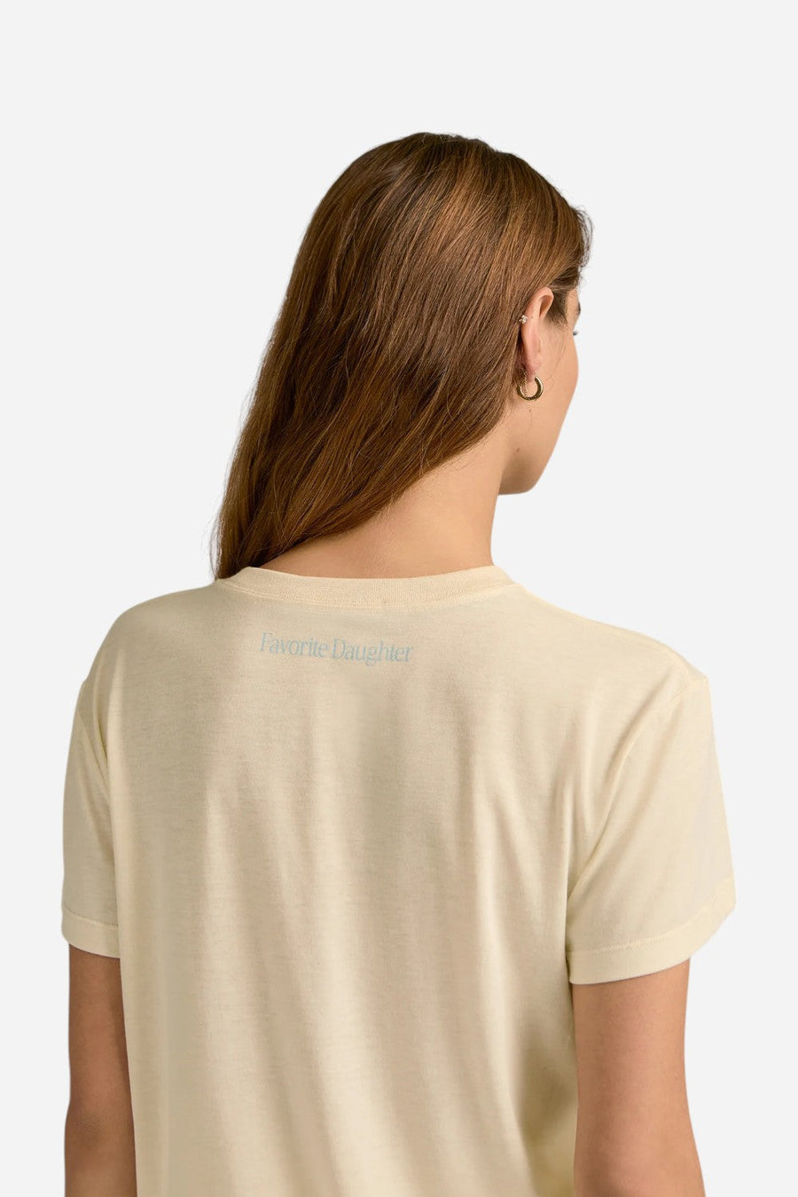 Favorite Daughter Favorite Sister Tee in Gardenia & Blue – flat lay