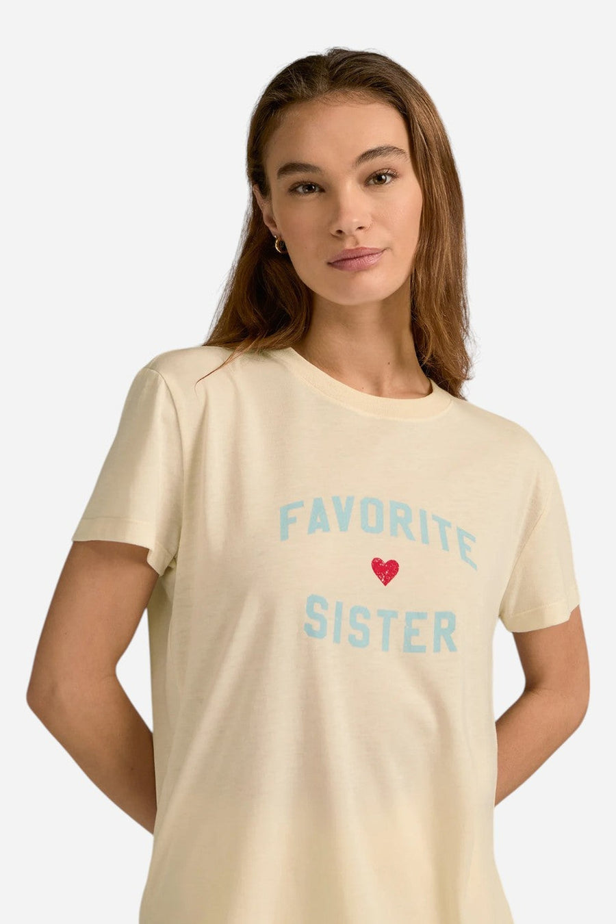 Favorite Daughter Favorite Sister Tee in Gardenia & Blue – side view