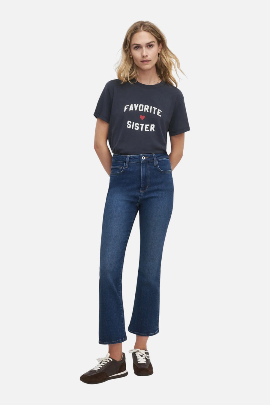 Favorite Daughter Favorite Sister Tee in Navy & Gardenia – back view