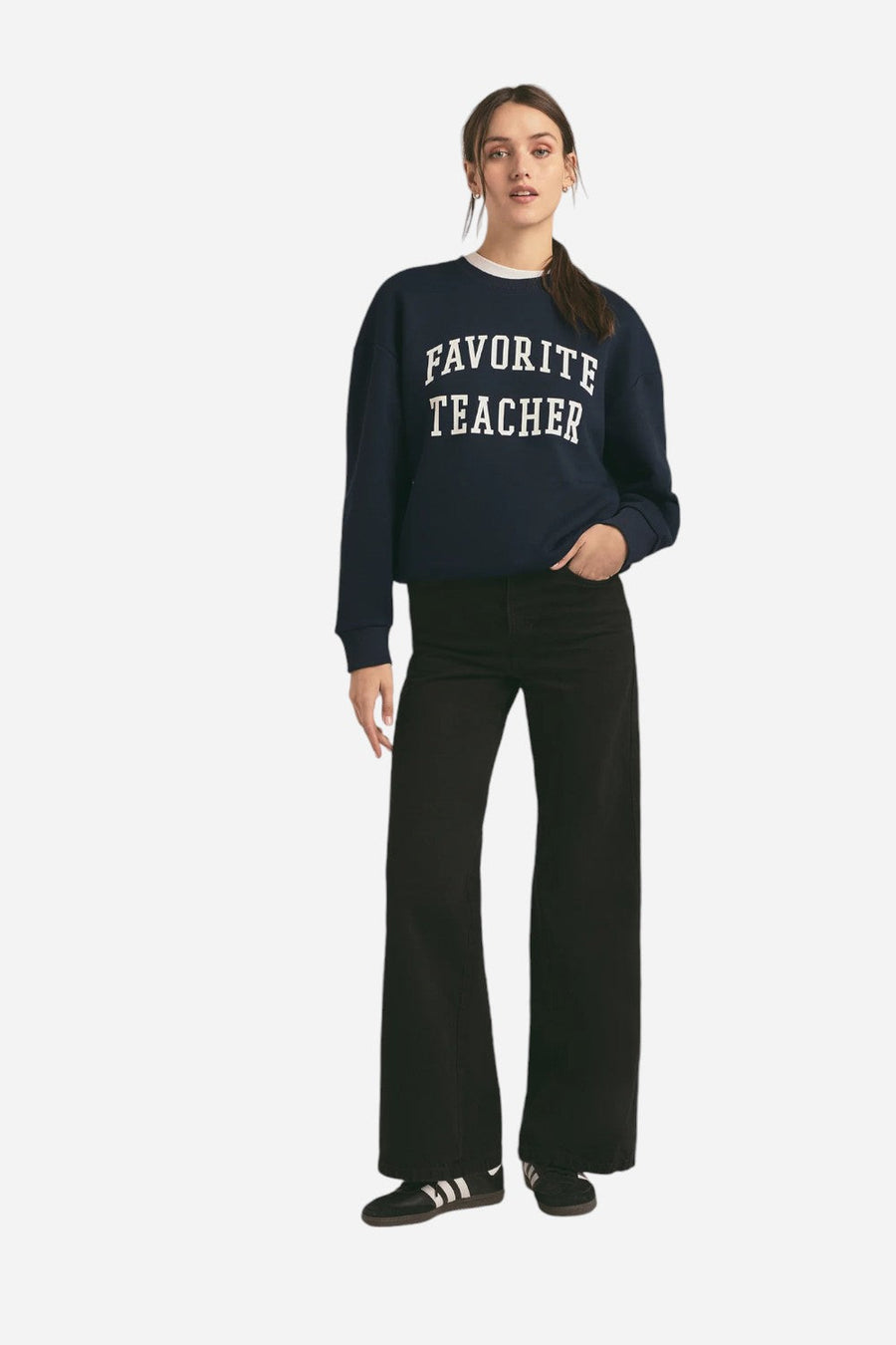 Favorite Daughter Favorite Teacher Sweatshirt Navy – side view