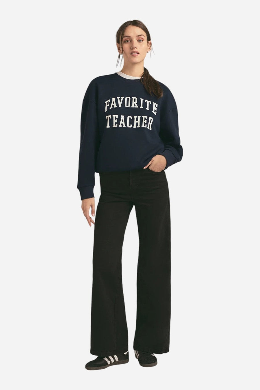 Favorite Daughter Favorite Teacher Sweatshirt Navy – side view