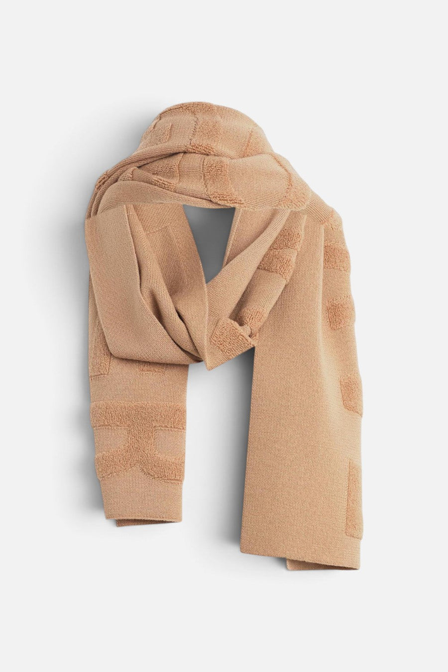 Favorite Daughter Fuzzy Logo Scarf in Camel – detail