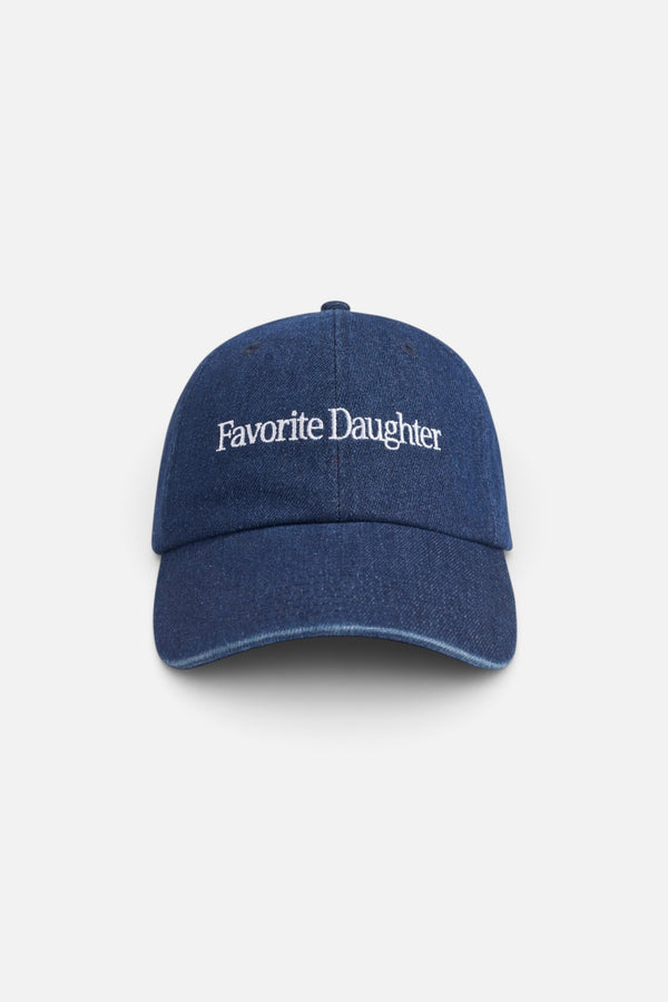 Favorite Daughter Logo Denim Baseball Cap in Dark Wash