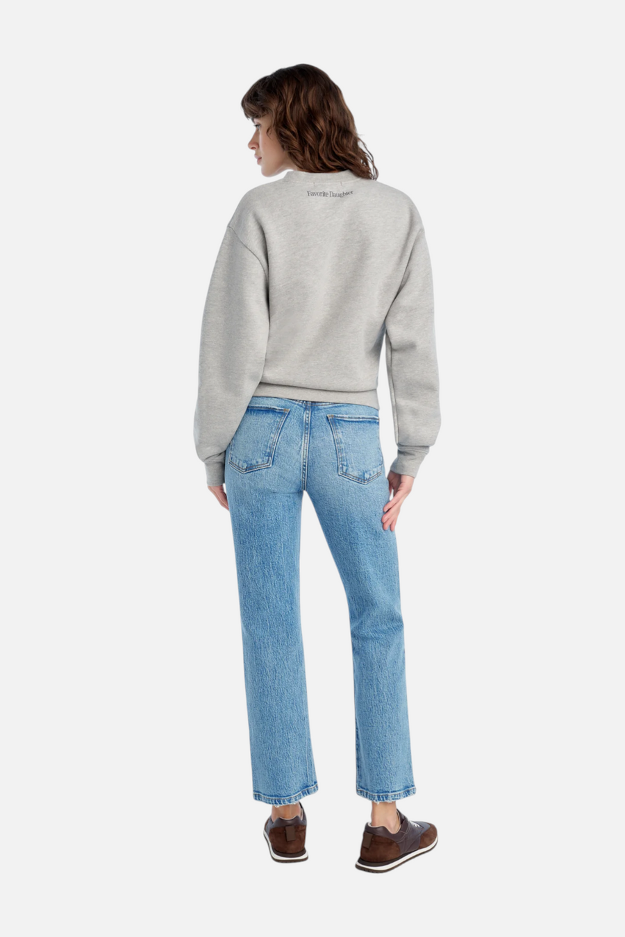 Favorite Daughter Mom Of The Year Varsity Sweatshirt in Grey – back view