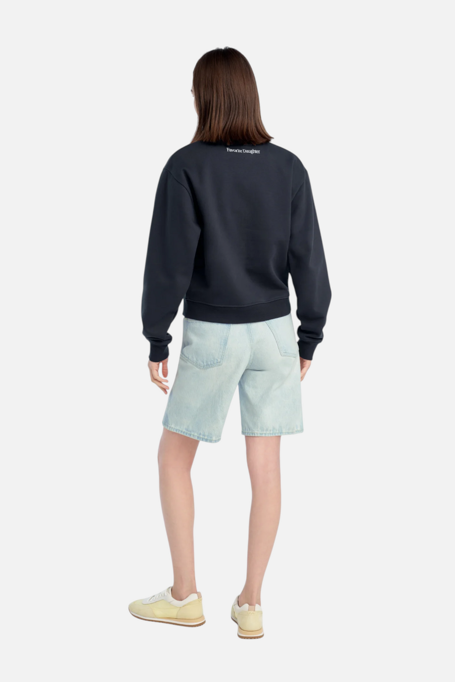 Favorite Daughter Mom Of The Year Varsity Sweatshirt in Navy – back view