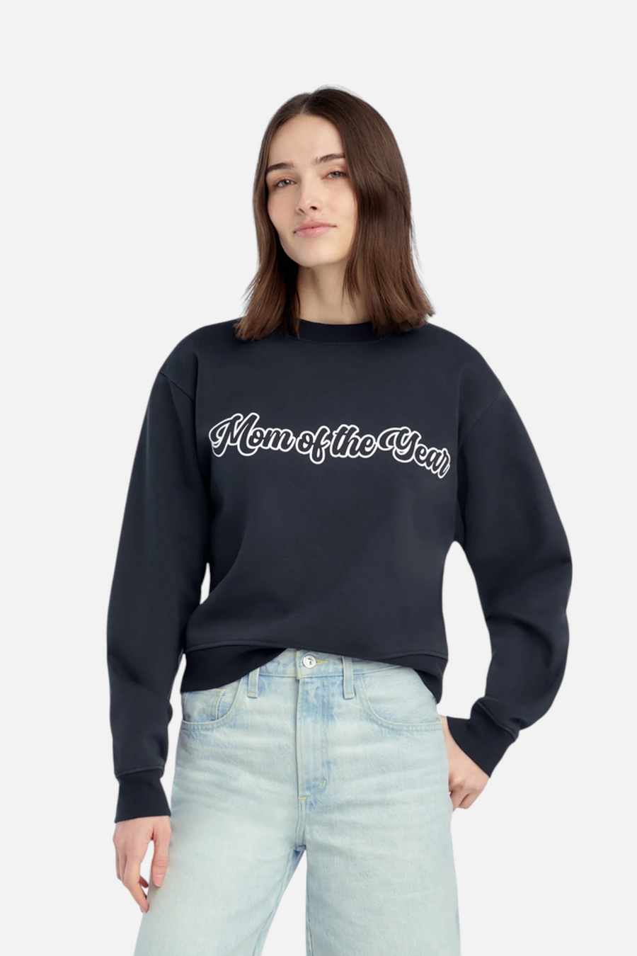 Favorite Daughter Mom Of The Year Varsity Sweatshirt in Navy – front view