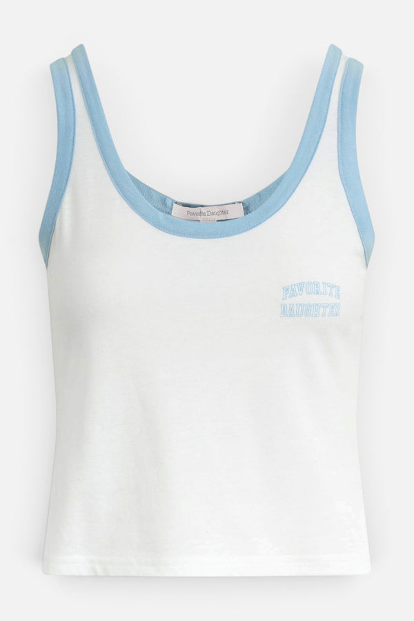 Favorite Daughter Ringer Tank in White / Sea Blue