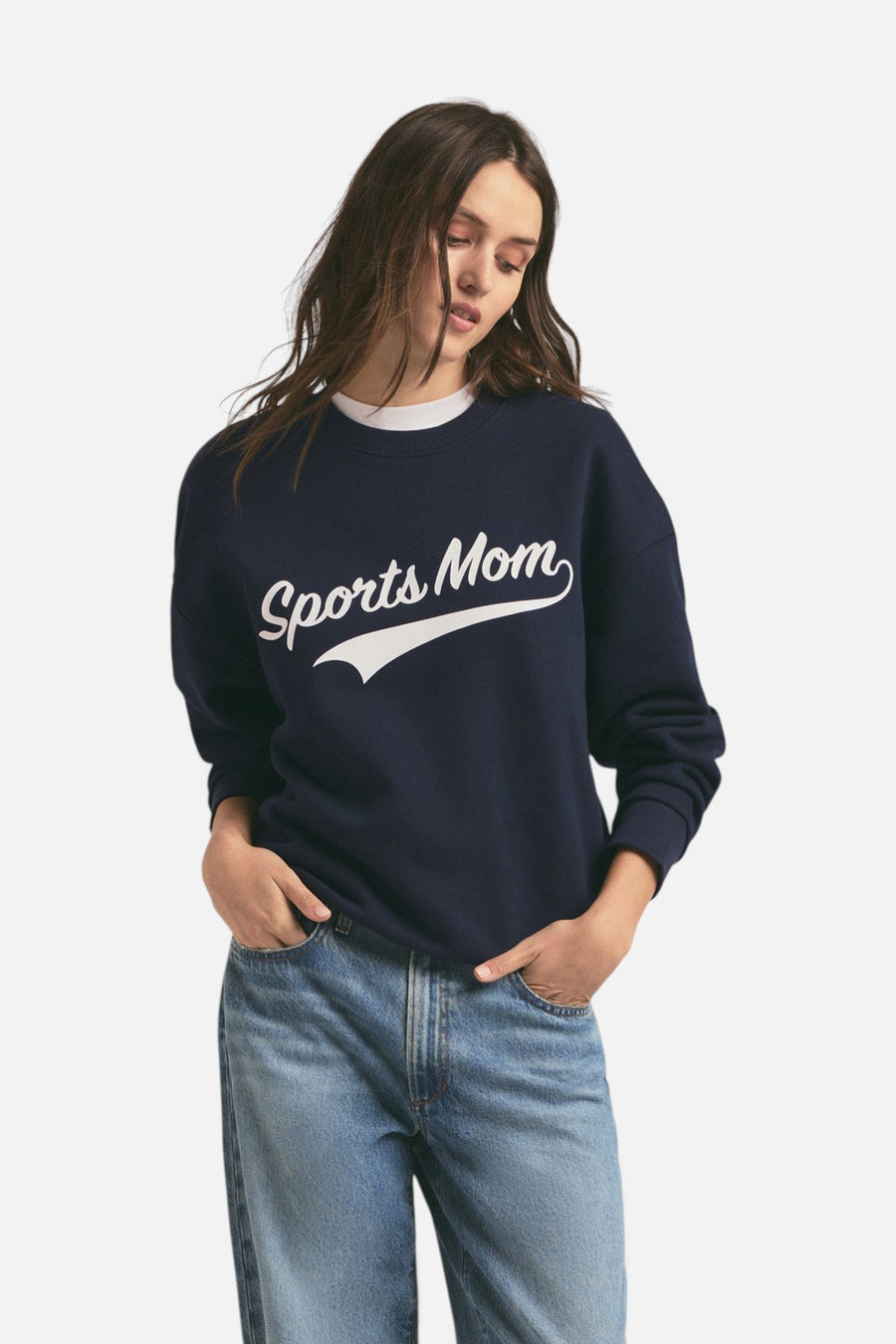 Favorite Daughter Sports Mom Sweatshirt in Navy – side view