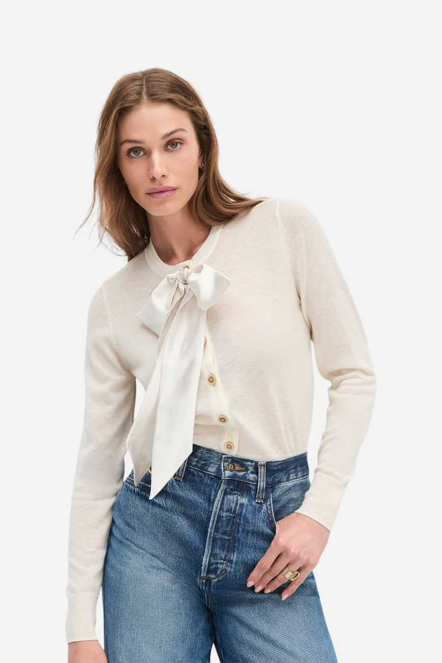 Favorite Daughter Take A Bow Cardigan in Ivory – back view