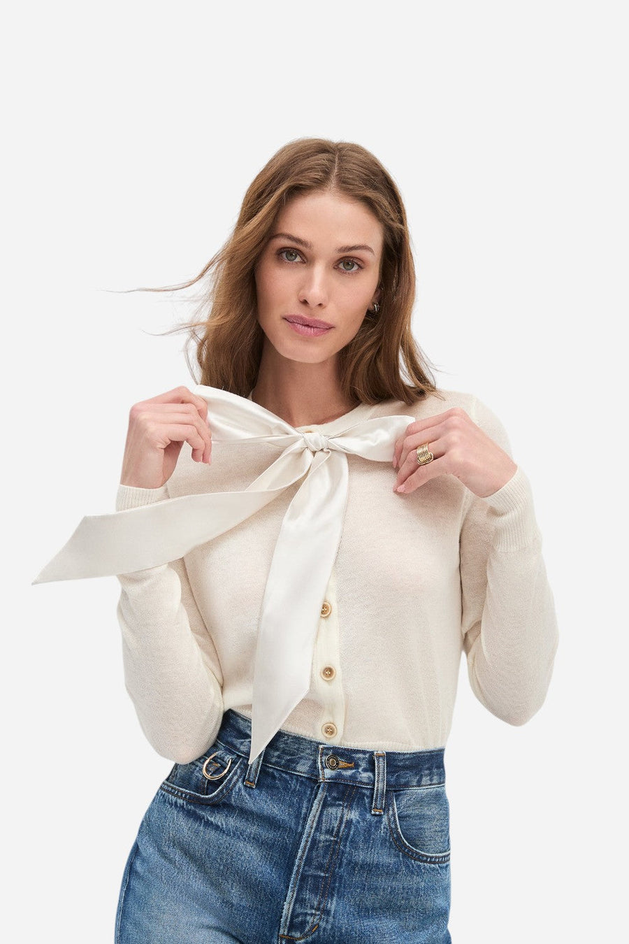 Favorite Daughter Take A Bow Cardigan in Ivory – detail