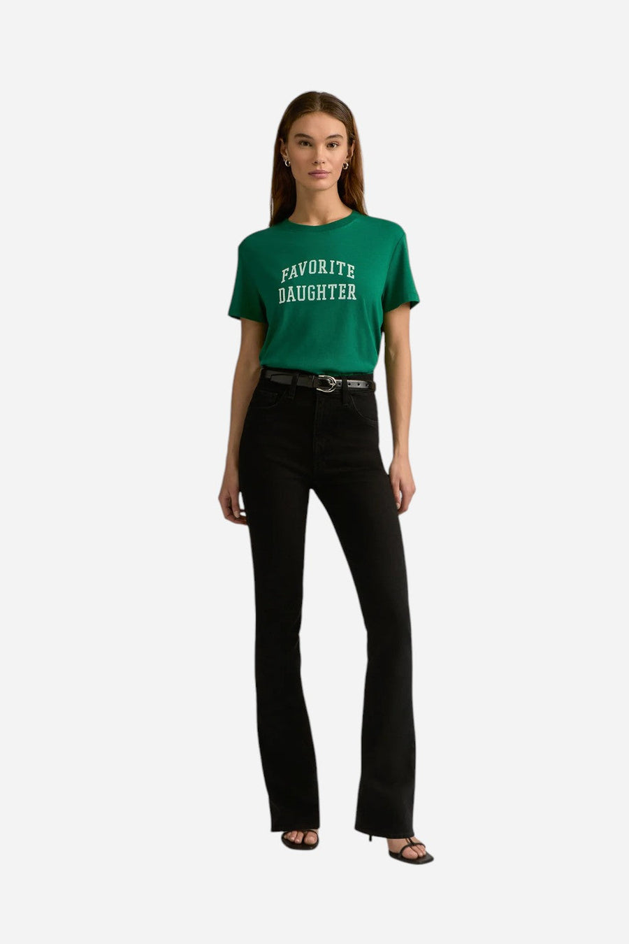Favorite Daughter The Cropped Collegiate Tee in Emerald & White – back view