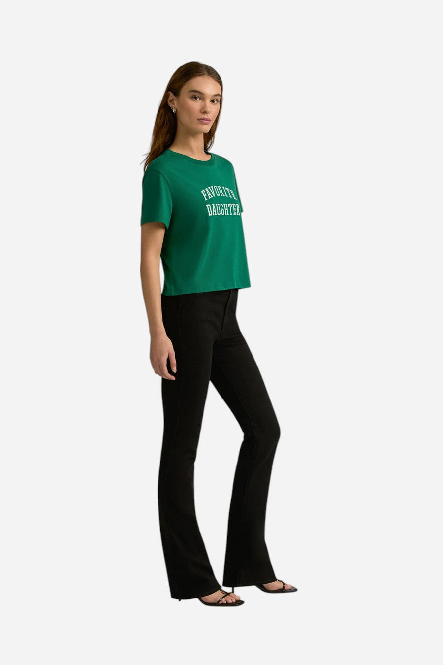 Favorite Daughter The Cropped Collegiate Tee in Emerald & White – detail