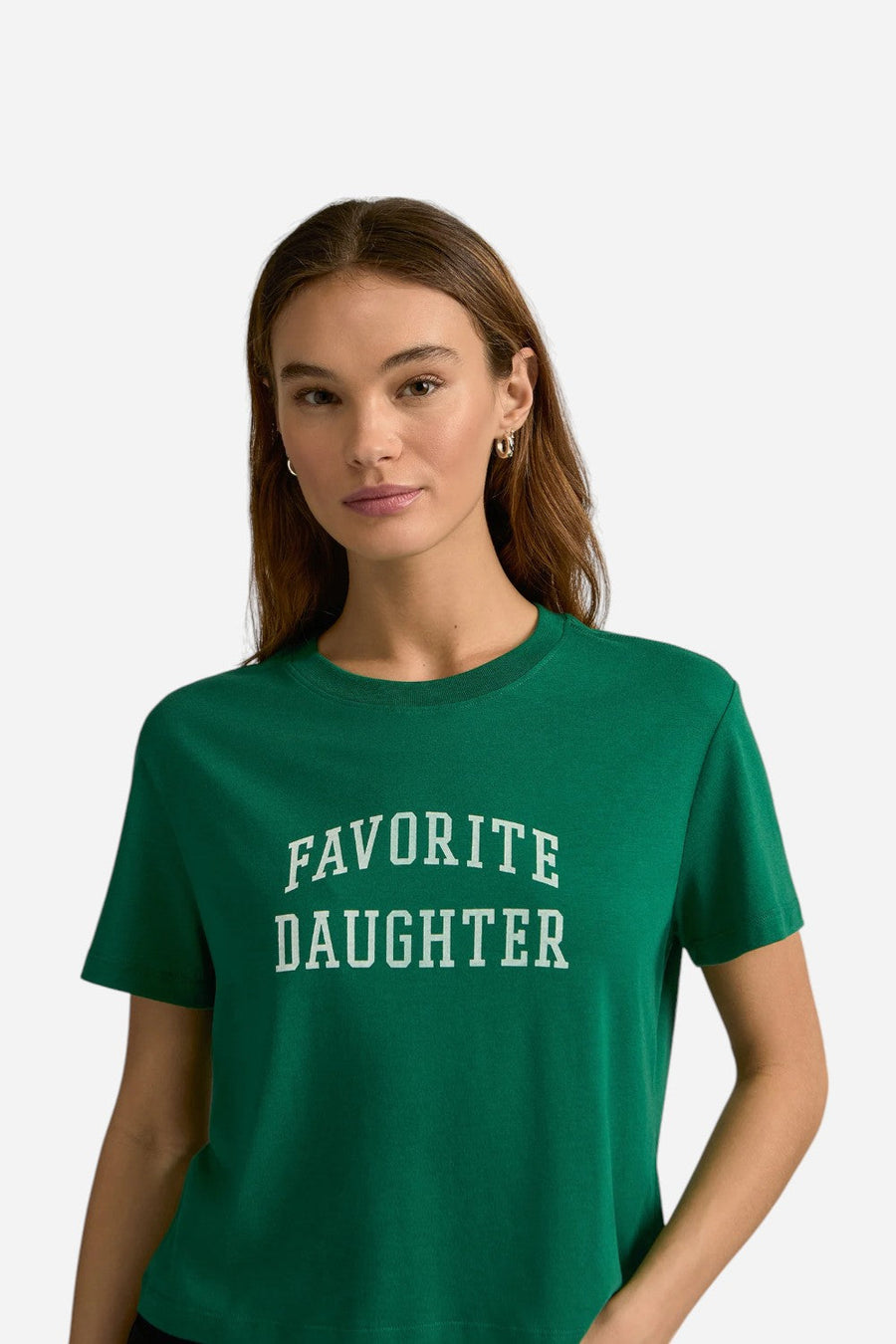 Favorite Daughter The Cropped Collegiate Tee in Emerald & White – front view