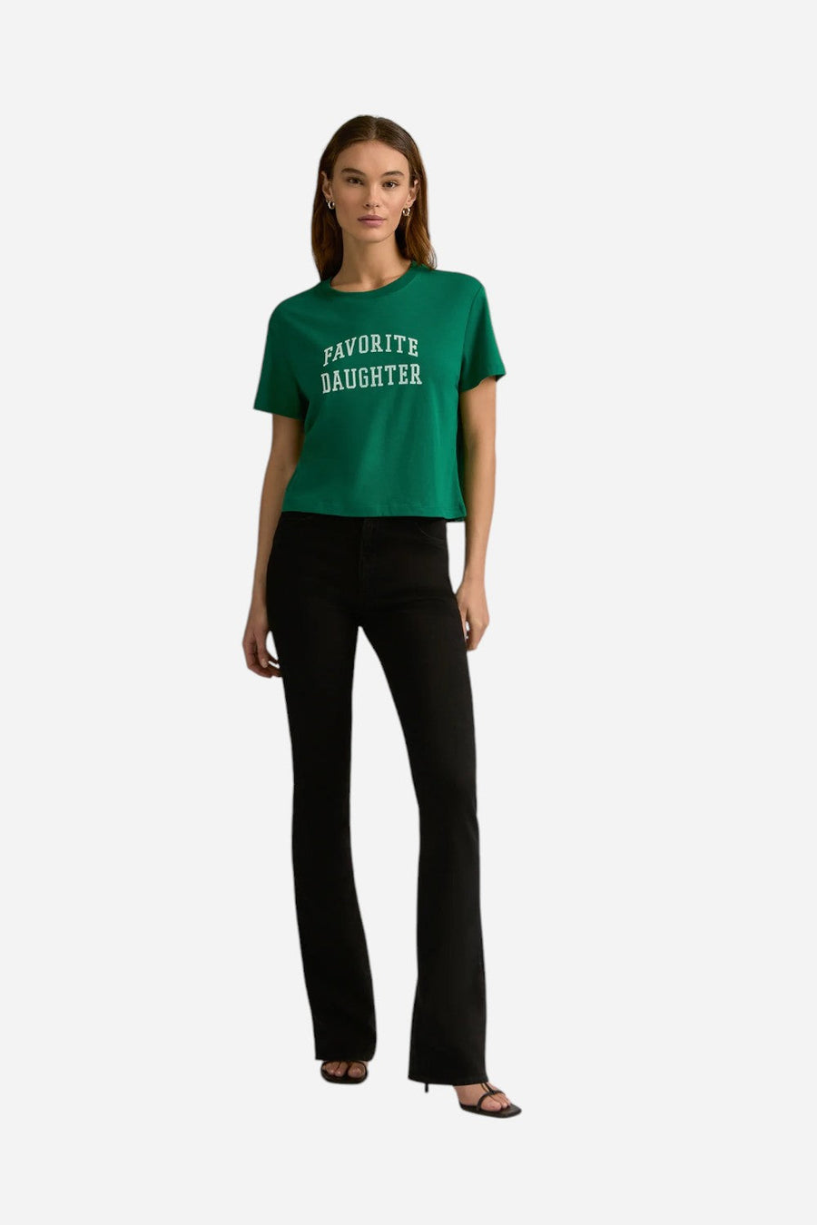 Favorite Daughter The Cropped Collegiate Tee in Emerald & White – side view