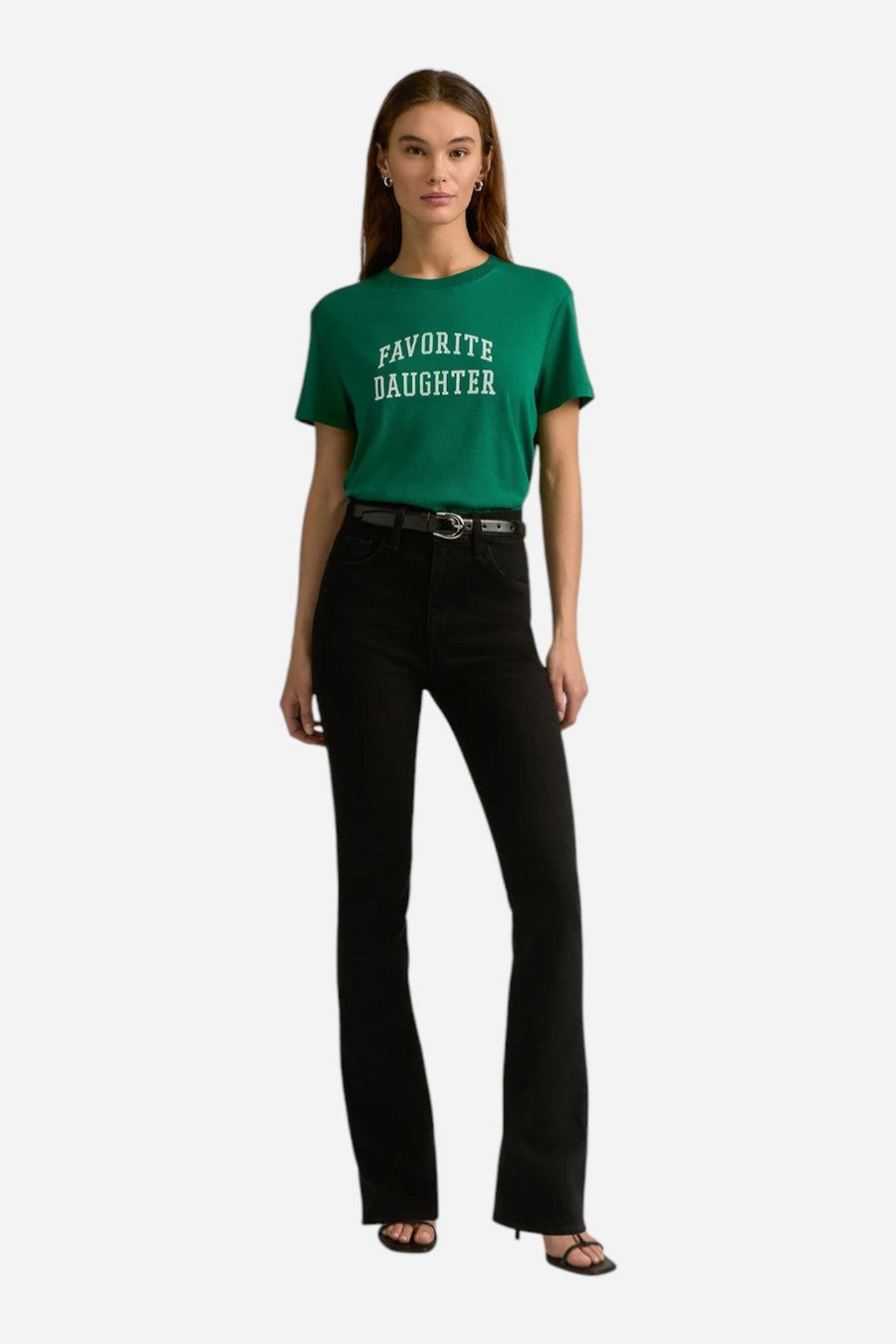 Favorite Daughter The Cropped Collegiate Tee in Emerald & White – side view