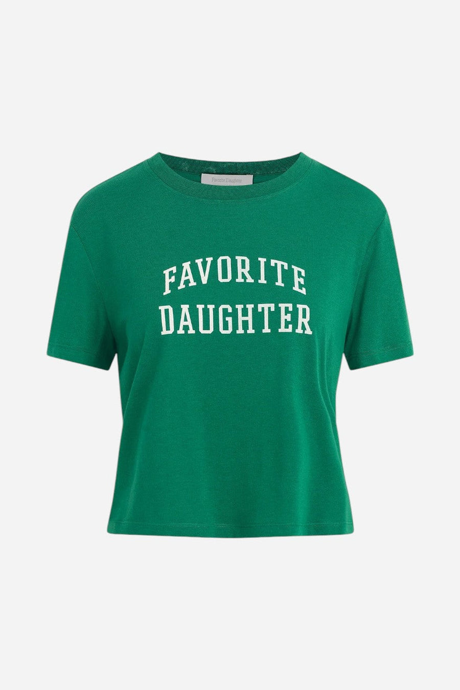 Favorite Daughter The Cropped Collegiate Tee in Emerald & White – side view