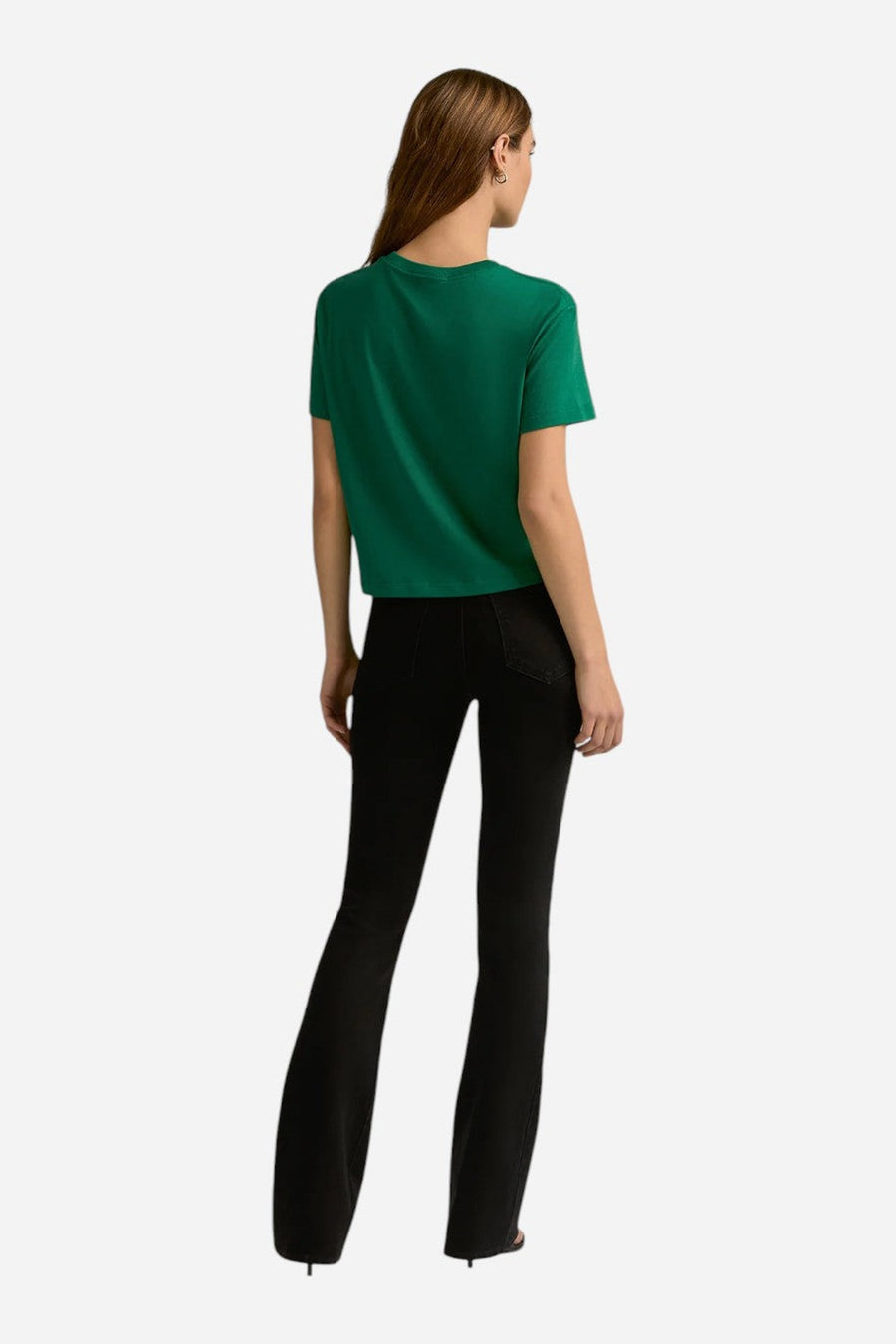 Favorite Daughter The Cropped Collegiate Tee in Emerald & White – side view