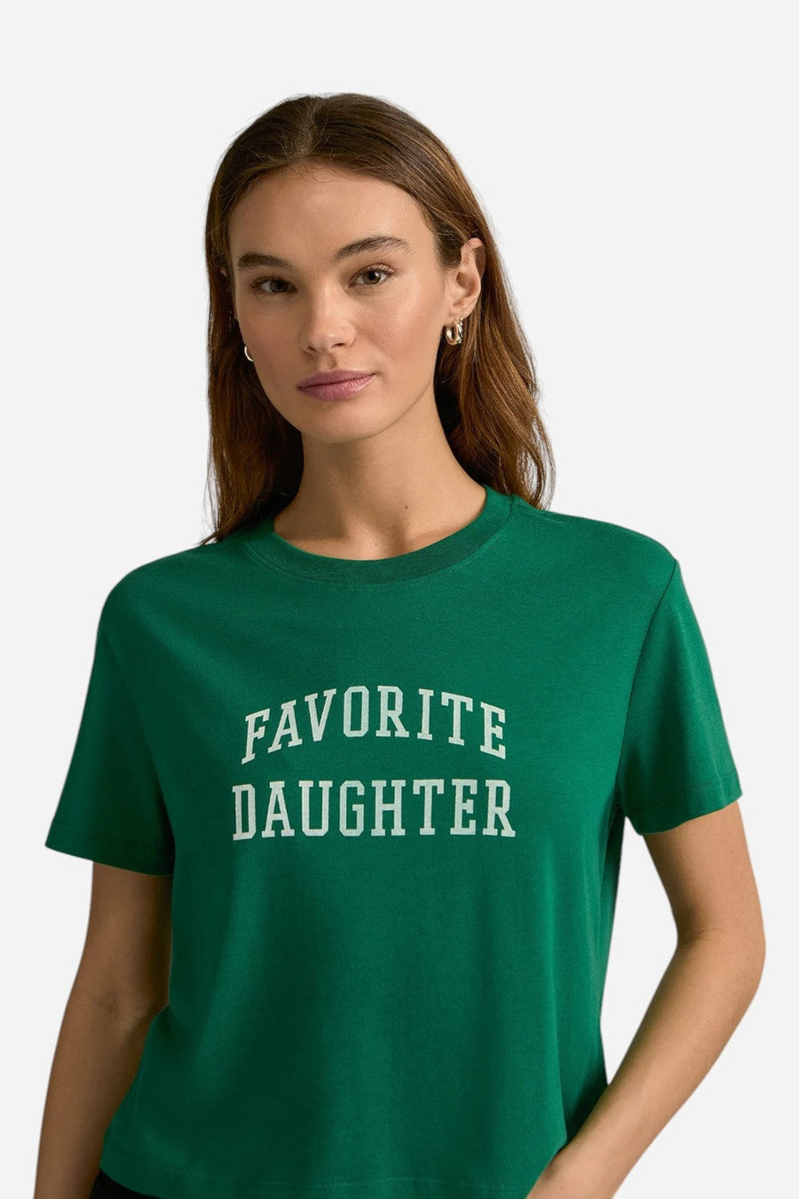 Favorite Daughter The Cropped Collegiate Tee in Emerald & White – side view