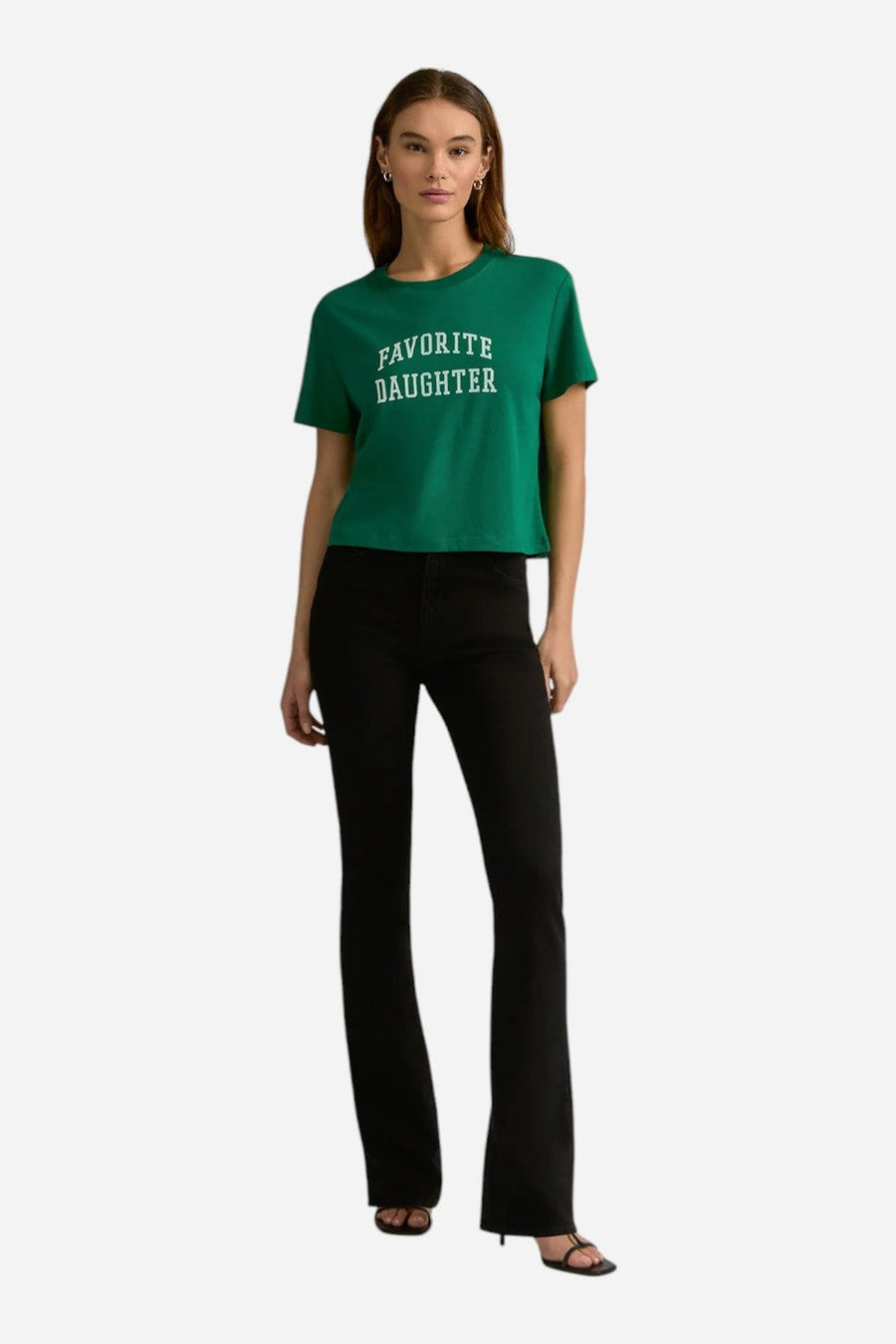 Favorite Daughter The Cropped Collegiate Tee in Emerald & White – side view