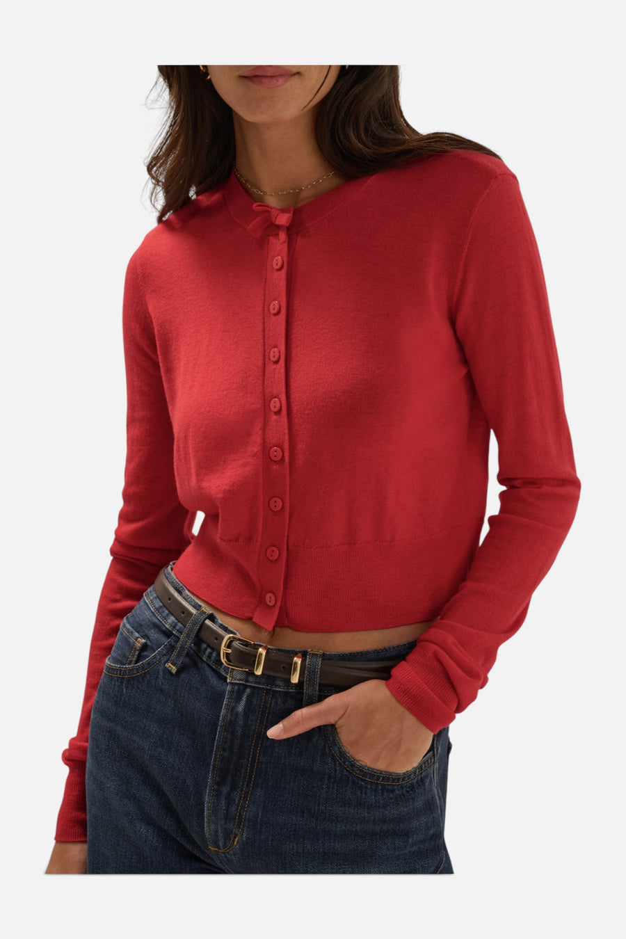 Favorite Daughter The Curtsey Cardigan in Crimson – front view