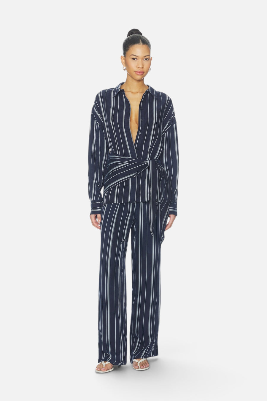 Favorite Daughter The Everything Pant in Grey Stripe – full length