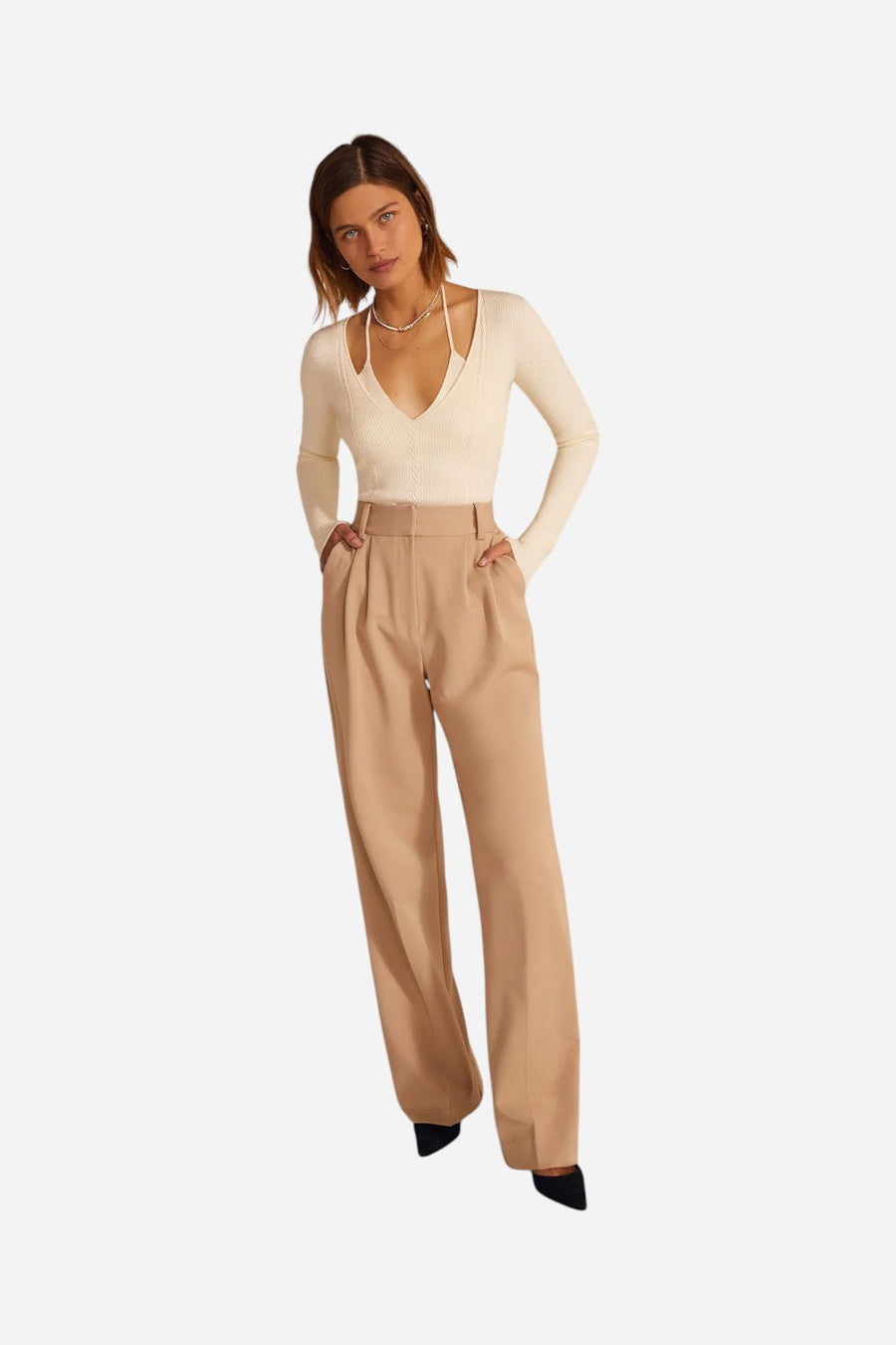 Favorite Daughter The Favorite Pant in Beige – flat lay