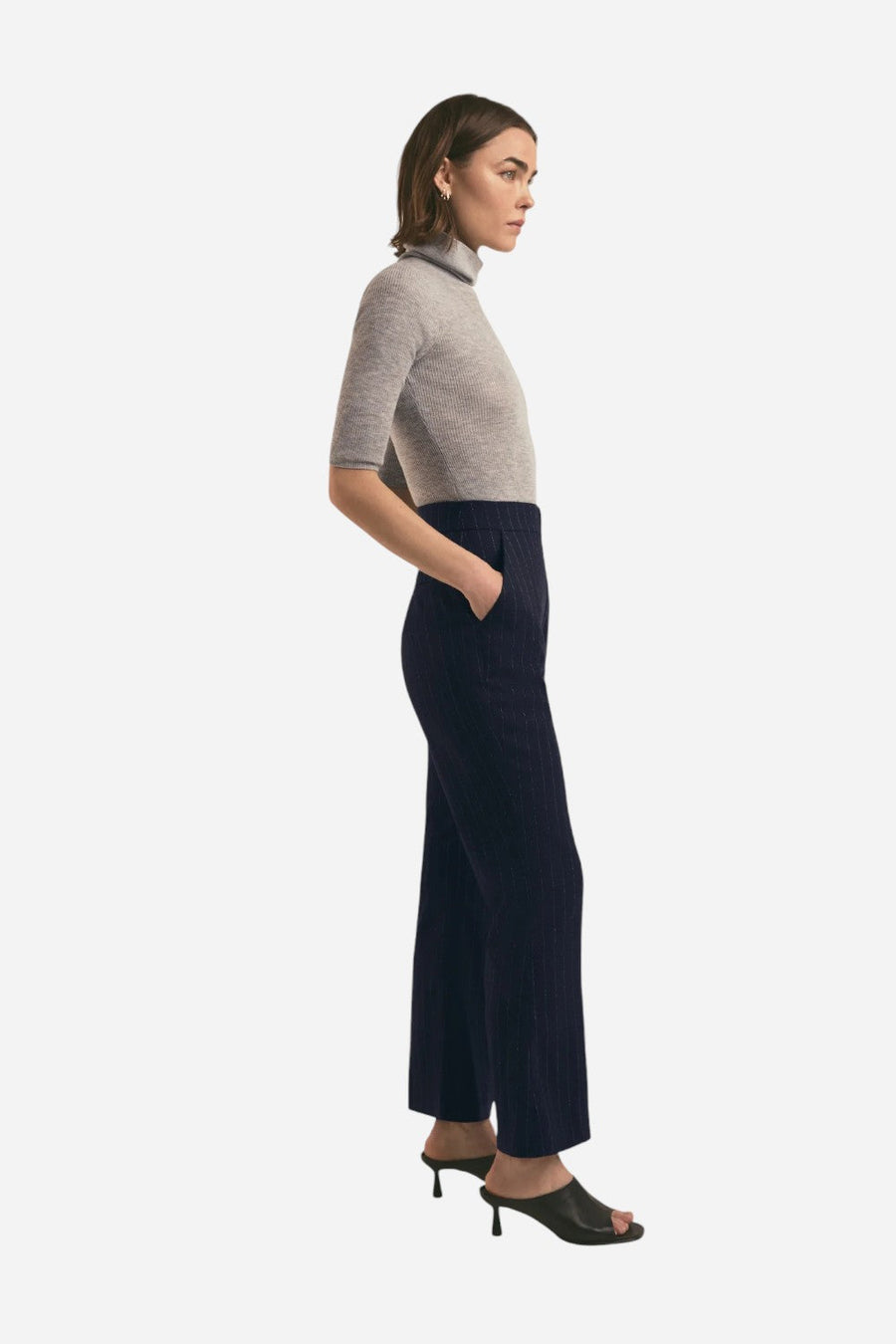 Favorite Daughter The Phoebe Pant Navy Pinstripe – flat lay