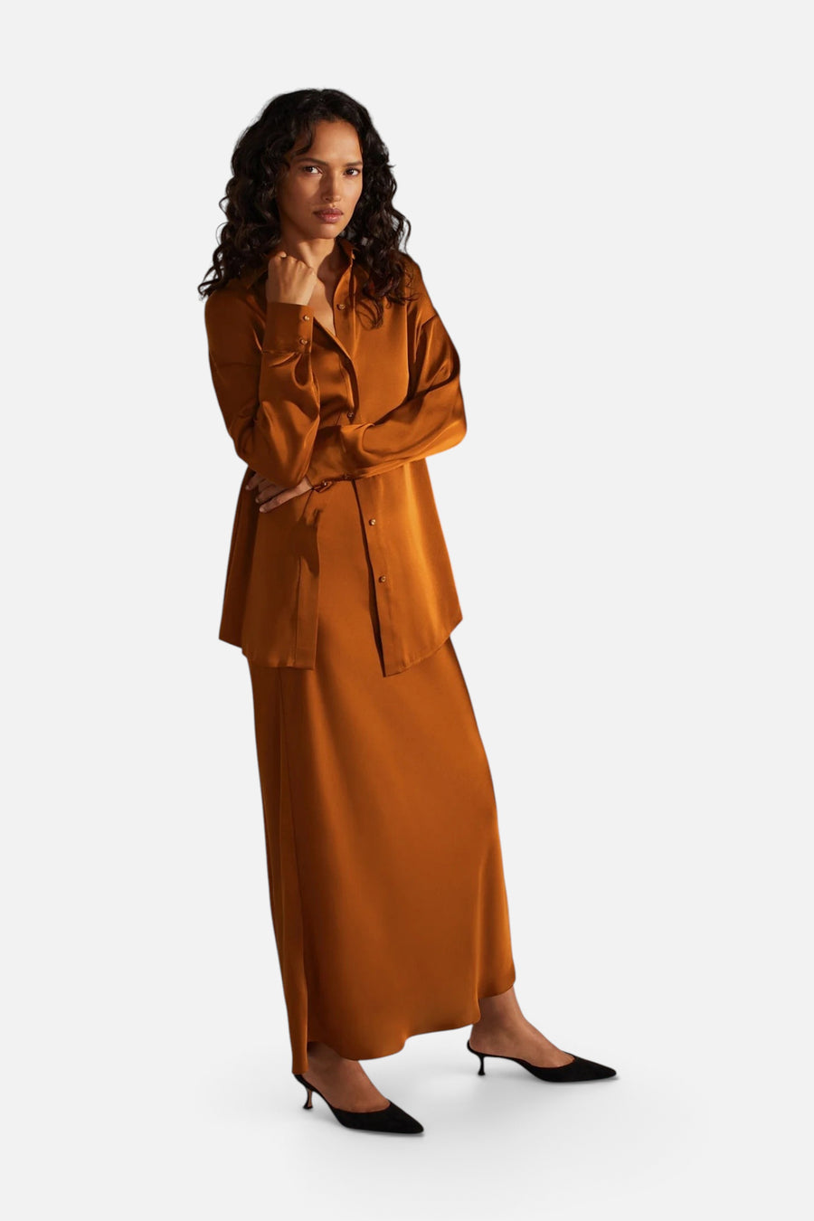 Favorite Daughter The Smooth Ex-Boyfriend Shirt in Caramel – back view