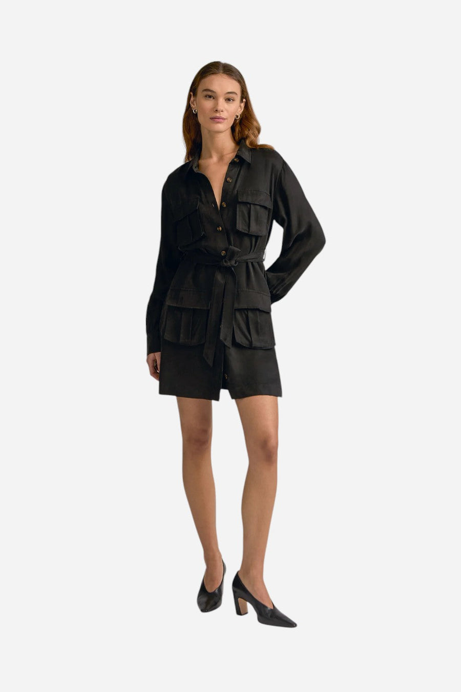 Favorite Daughter The Utility Glamour Dress in Black – side view