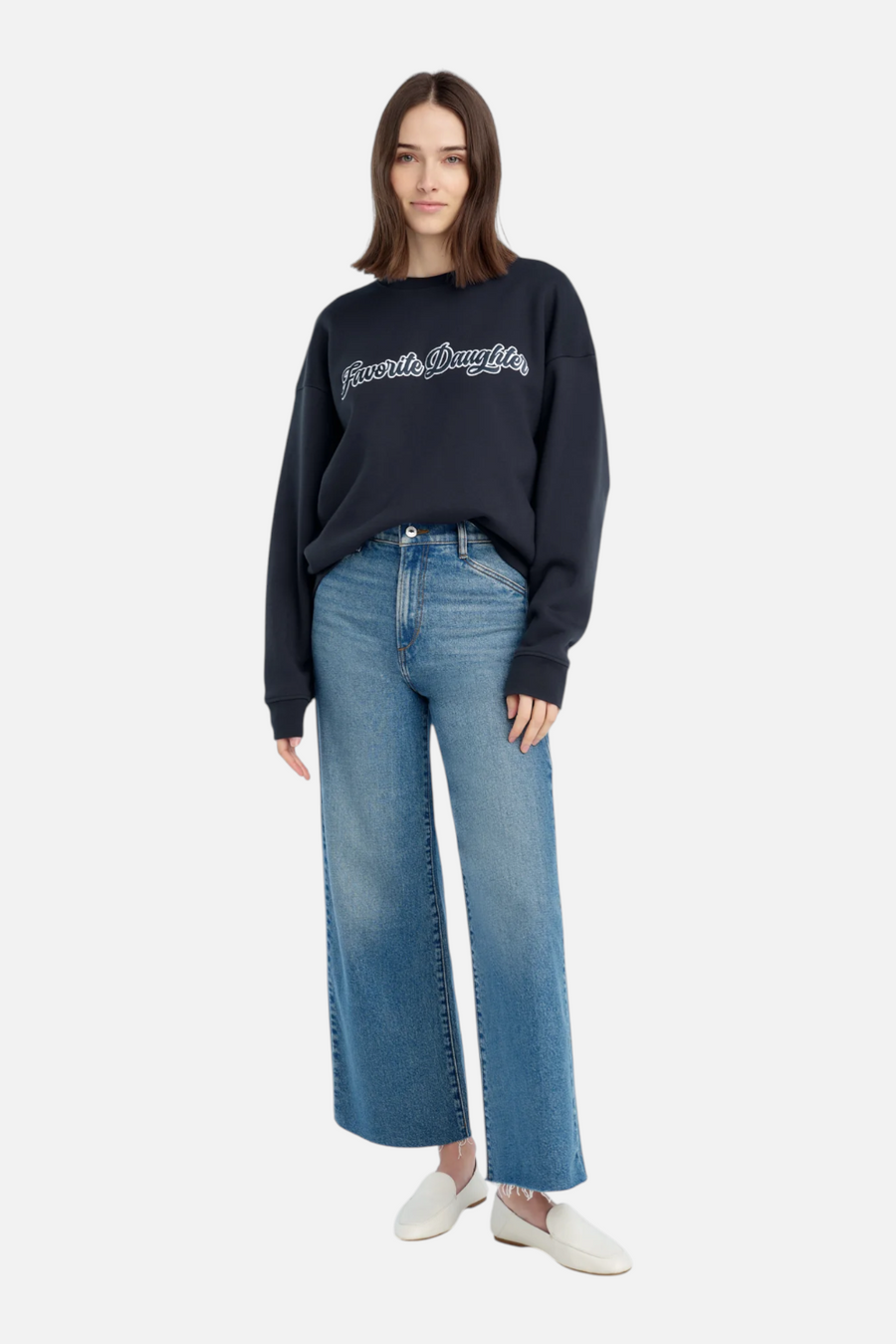 Favorite Daughter Varsity Embroidered Sweatshirt in Navy – front view