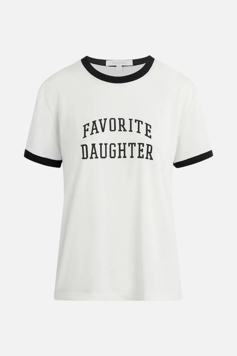 Favorite Daughter Women's Collegiate Ringer Tee in White/Black – flat lay