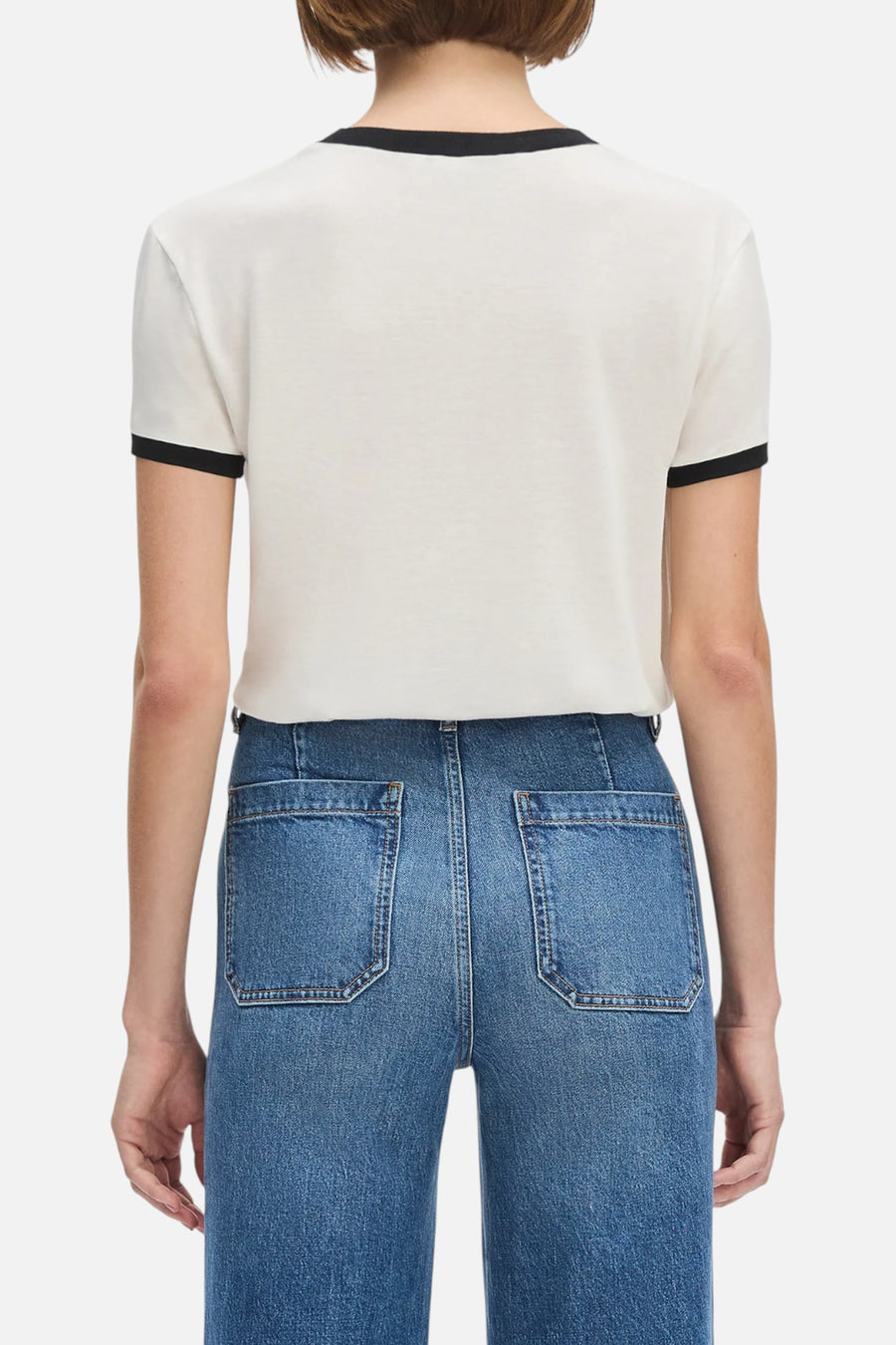 Favorite Daughter Women's Collegiate Ringer Tee in White/Black – back view