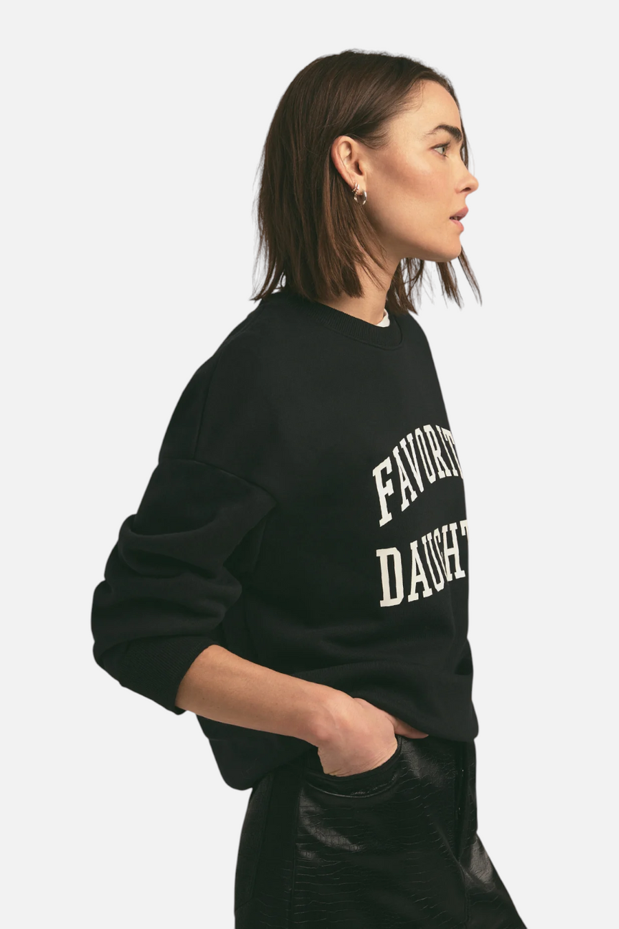 Favorite Daughter Women's Collegiate Sweatshirt in Black & White – back view