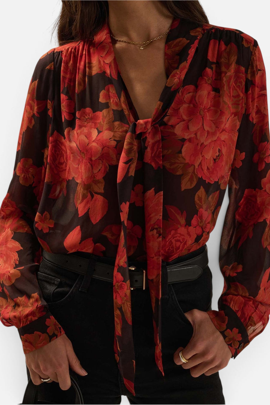 Favorite Daughter Women's The Simone Blouse in Wine Floral – detail