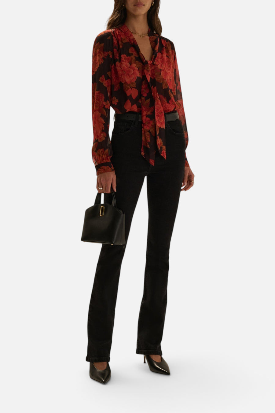 Favorite Daughter Women's The Simone Blouse in Wine Floral – on model