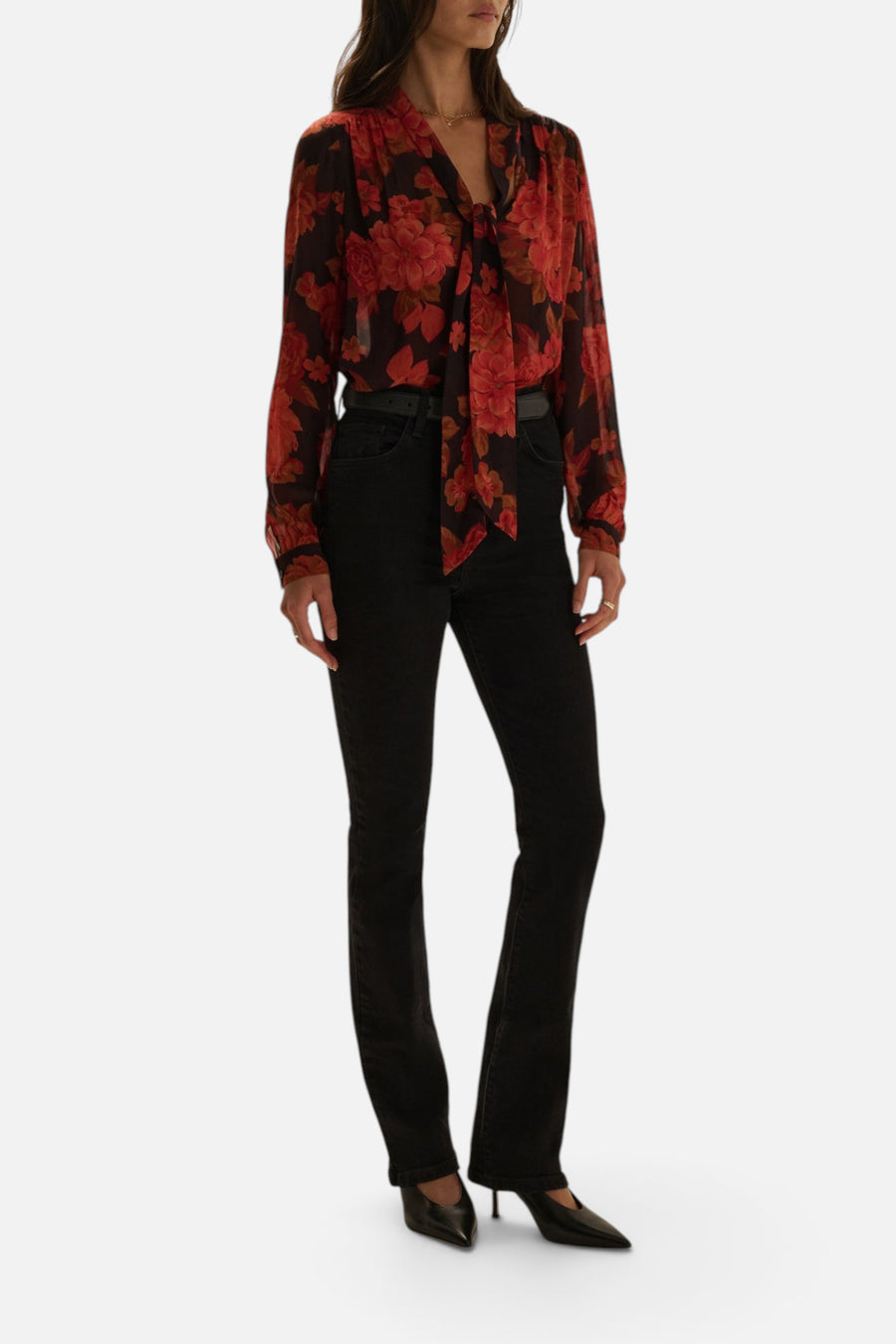 Favorite Daughter Women's The Simone Blouse in Wine Floral – on model