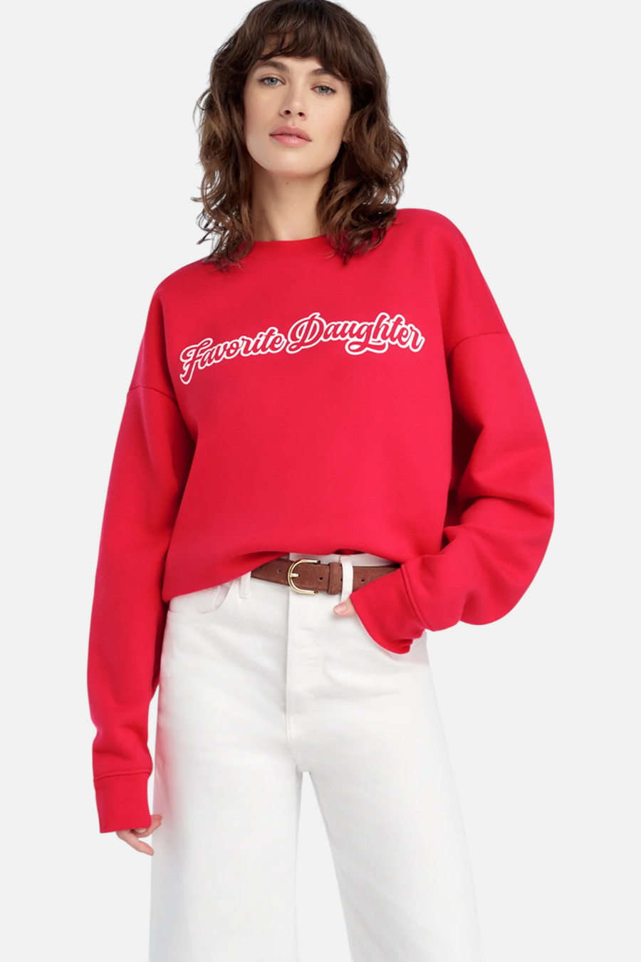 Favorite Daughter Women's The Varsity Sweatshirt in Rouge Red – front view