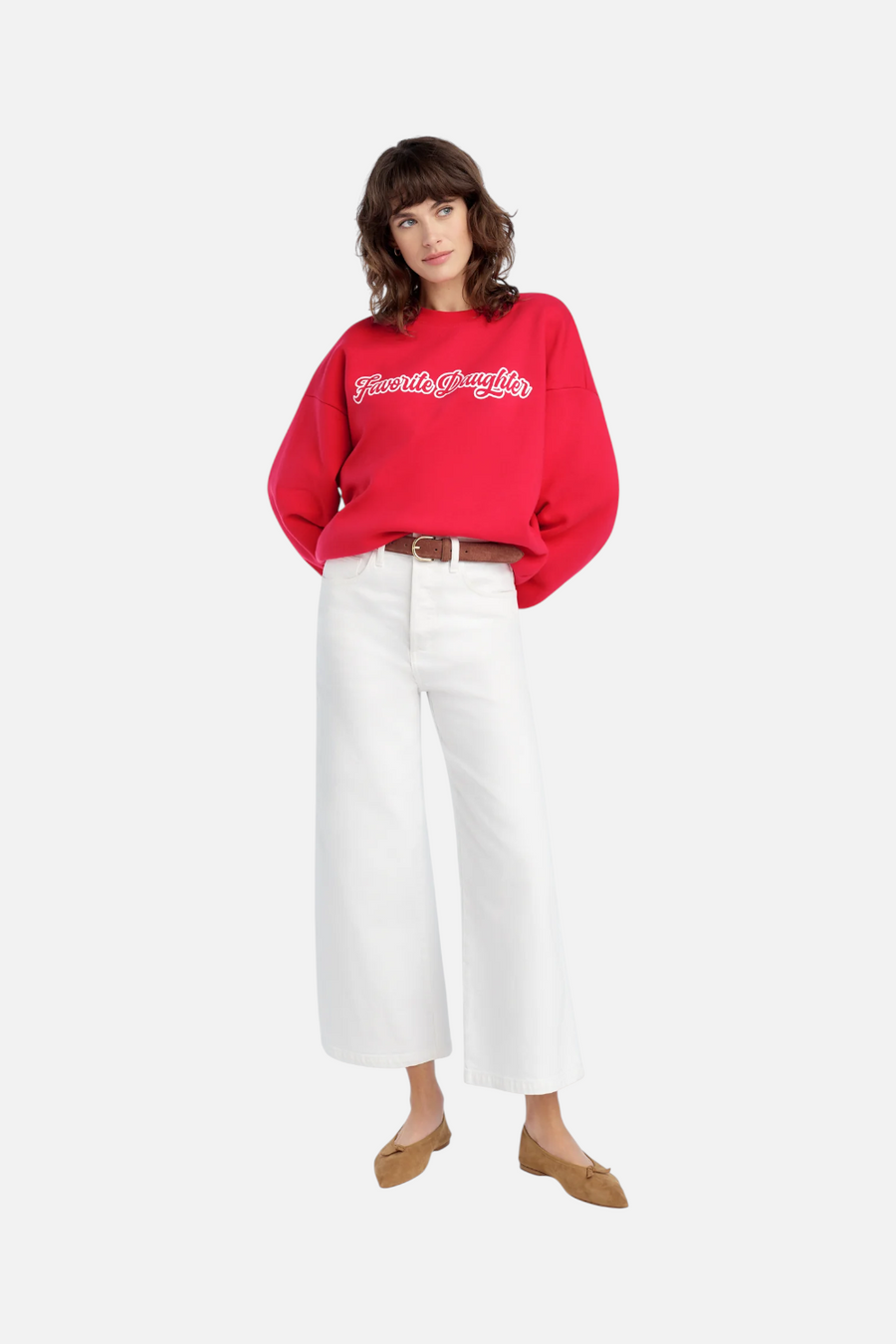 Favorite Daughter Women's The Varsity Sweatshirt in Rouge Red – side view