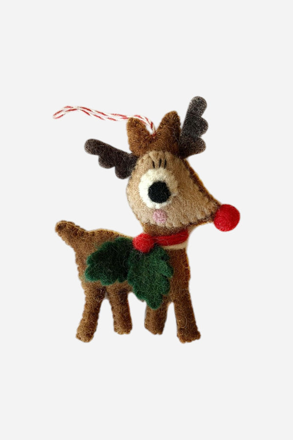 Felt Wool Rudolf With Holly