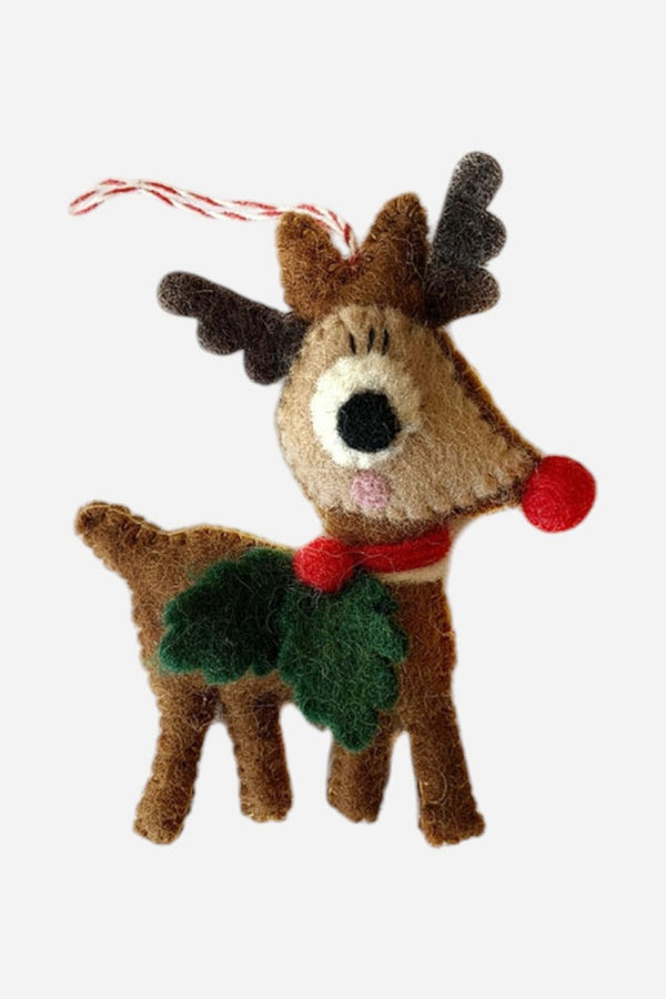 Felt Wool Rudolf With Holly